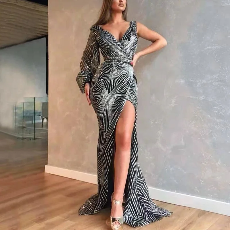 Soft Knit Maxi Dresses for Cozy EveningsFashionSierra - Women Sexy V Neck Sequins Evening Party Dresses Soft Knit Maxi Dresses for Cozy EveningsFashionSierra - Women Sexy V Neck Sequins Evening Party Dresses