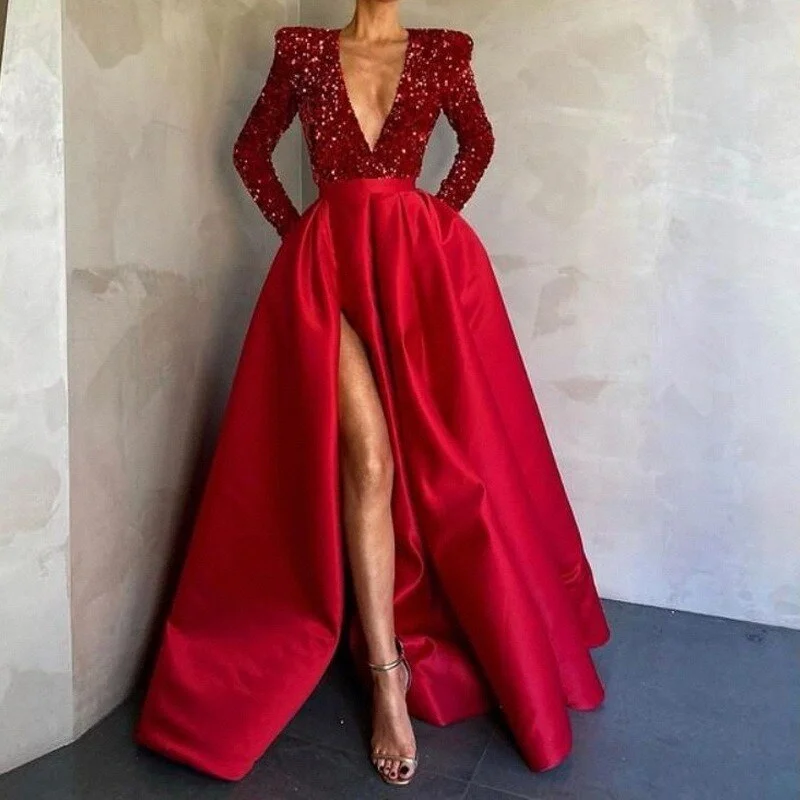 Maxi Dresses with a Fake Two - Piece Design for UniquenessFashionSierra - High Quality Sequined Long Sleeve Evening Dress Maxi Dresses with a Fake Two - Piece Design for UniquenessFashionSierra - High Quality Sequined Long Sleeve Evening Dress