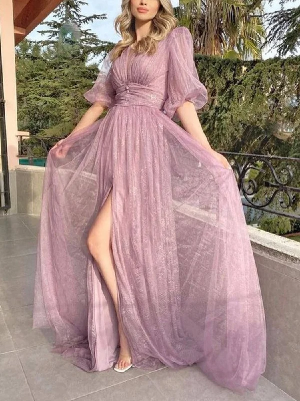 Maxi Dresses Ideal for Tropical GetawaysFashionSierra - New Style Sexy Lace Purple Mesh Half Sleeved Prom Dresses Maxi Dresses Ideal for Tropical GetawaysFashionSierra - New Style Sexy Lace Purple Mesh Half Sleeved Prom Dresses