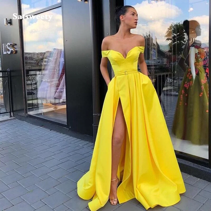 Maxi Dresses with Geometric Patterns for a Modern TwistFashionSierra - Sexy Off The Shoulder Simple Satin Front Split Prom Gowns Maxi Dresses with Geometric Patterns for a Modern TwistFashionSierra - Sexy Off The Shoulder Simple Satin Front Split Prom Gowns