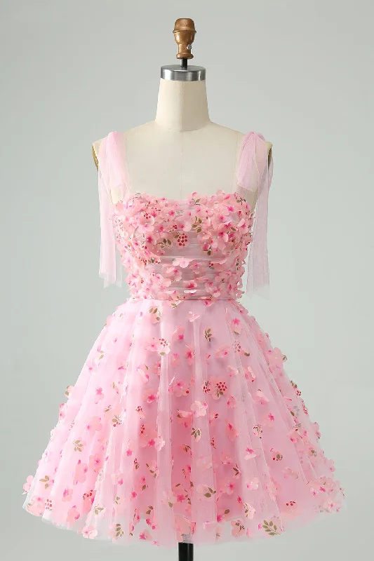 Dresses with Sequined Fringe for Ladies' Dazzling and Playful LookCute Pink A Line Spaghetti Straps Short Homecoming Dress with 3D Flowers Dresses with Sequined Fringe for Ladies' Dazzling and Playful LookCute Pink A Line Spaghetti Straps Short Homecoming Dress with 3D Flowers