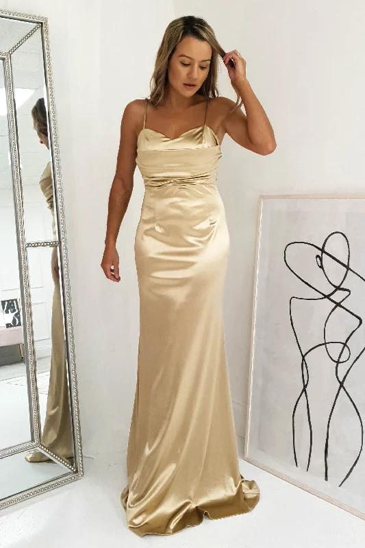 Retro Polka - Dot Maxi Dresses for a Nostalgic FeelAddison Satin Gown | Gold