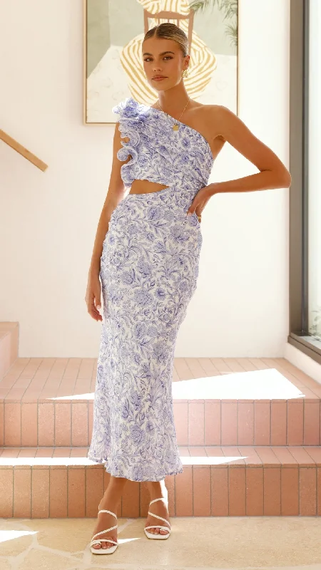 Retro - Style Bubble - Sleeve Maxi DressesAmina Maxi Dress - Blue Floral