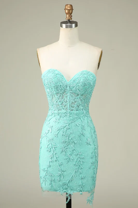 Tube Dresses with Beaded Waistband for Ladies' Simple and Chic StyleBodycon Sweetheart Light Green Corset Homecoming Dress with Appliques Tube Dresses with Beaded Waistband for Ladies' Simple and Chic StyleBodycon Sweetheart Light Green Corset Homecoming Dress with Appliques