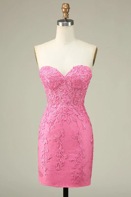 Taffeta Dresses with Pleated Bodice for Ladies' Structured LookBodycon Sweetheart Pink Corset Homecoming Dress with Appliques Taffeta Dresses with Pleated Bodice for Ladies' Structured LookBodycon Sweetheart Pink Corset Homecoming Dress with Appliques