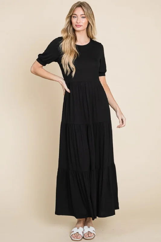 Comfortable Cotton - Linen Maxi Dresses for Everyday WearBOMBOM Short Sleeve Tiered Maxi Dress Comfortable Cotton - Linen Maxi Dresses for Everyday WearBOMBOM Short Sleeve Tiered Maxi Dress