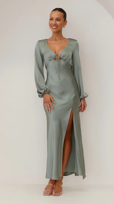 Breathable Chiffon Maxi Dresses for Hot DaysBrigitte Maxi Dress - Green