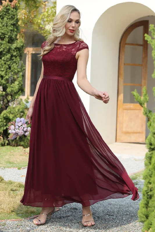 Halter Neck Sleeveless Dresses for Ladies' Outdoor ActivitiesBurgundy Cap Sleeves Chiffon Bridesmaid Dress Halter Neck Sleeveless Dresses for Ladies' Outdoor ActivitiesBurgundy Cap Sleeves Chiffon Bridesmaid Dress