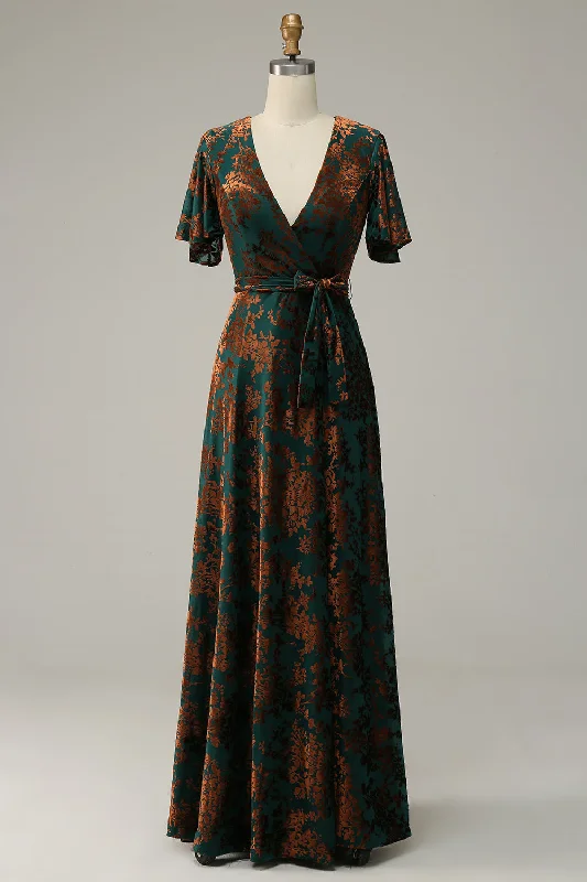 Dresses with Cut Out Details for Ladies' Bold and Fashionable LookBurnout Velvet Dark Green Floor Length Dress Dresses with Cut Out Details for Ladies' Bold and Fashionable LookBurnout Velvet Dark Green Floor Length Dress