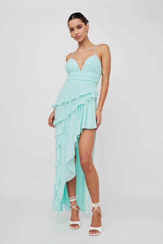 Dresses with Metallic Studs for Ladies' Edgy StyleCheck Mate Frill Trim Cut-Out Split Dress Mint Dresses with Metallic Studs for Ladies' Edgy StyleCheck Mate Frill Trim Cut-Out Split Dress Mint
