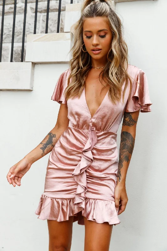 Vintage Inspired Tea Length Dresses for Ladies with Ruffled CollarCherish The Moment Ruched Ruffle Dress Rose Vintage Inspired Tea Length Dresses for Ladies with Ruffled CollarCherish The Moment Ruched Ruffle Dress Rose