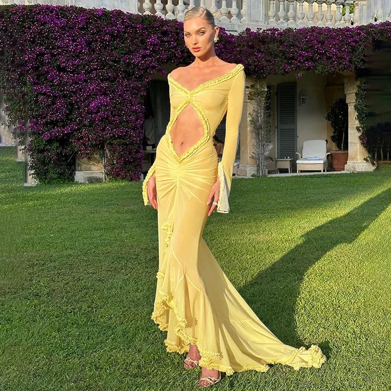 Maxi Dresses Paired with Crop Tops for a Trendy LookSpring Color Mesh See Through Low Cut Sexy Floor Tassel Long Sleeve Evening Maxi Dress Maxi Dresses Paired with Crop Tops for a Trendy LookSpring Color Mesh See Through Low Cut Sexy Floor Tassel Long Sleeve Evening Maxi Dress