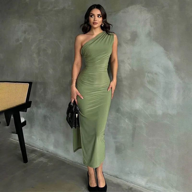 Maxi Dresses with Cross - Over Necklines for a Stylish LookOne Shoulder Summer Elegant Sexy Sleeveless Ruched Charming Stylish Maxi Dress Maxi Dresses with Cross - Over Necklines for a Stylish LookOne Shoulder Summer Elegant Sexy Sleeveless Ruched Charming Stylish Maxi Dress