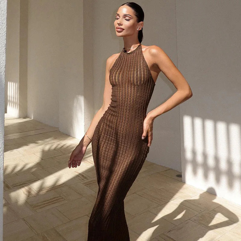 Maxi Dresses with Romantic Bows for a Feminine TouchKnitted Hollow Out Sheer Backless Slim Beach Halter Neck Stylish Maxi Dress Maxi Dresses with Romantic Bows for a Feminine TouchKnitted Hollow Out Sheer Backless Slim Beach Halter Neck Stylish Maxi Dress