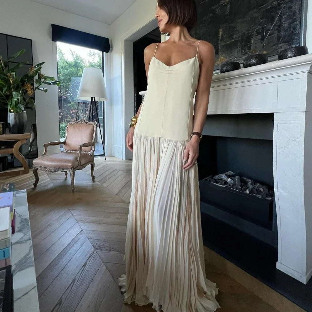 Japanese - Inspired Minimalist Maxi DressesBeige Mesh Patchwork Spaghetti Strap Loose Stylish Maxi Dress Japanese - Inspired Minimalist Maxi DressesBeige Mesh Patchwork Spaghetti Strap Loose Stylish Maxi Dress
