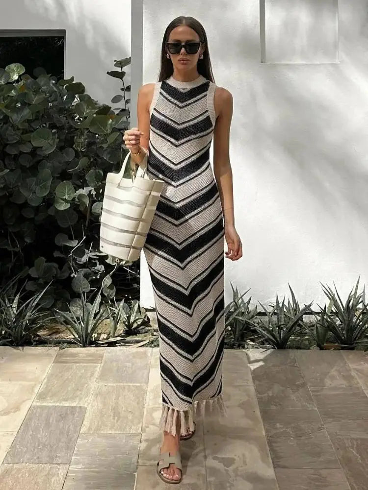 Luxurious Velvet Maxi Dresses for Winter GalasSummer Knitted Tassel Striped Bohemian Stylish Maxi Dress Luxurious Velvet Maxi Dresses for Winter GalasSummer Knitted Tassel Striped Bohemian Stylish Maxi Dress