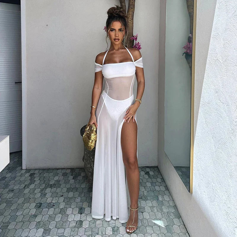 Maxi Dresses with Back Cut - Outs for a Sexy and Alluring LookSummer New Style Halter Neck Mesh See Through High Slit Party Beach Club Clothing Long Women's Maxi Dress Maxi Dresses with Back Cut - Outs for a Sexy and Alluring LookSummer New Style Halter Neck Mesh See Through High Slit Party Beach Club Clothing Long Women's Maxi Dress