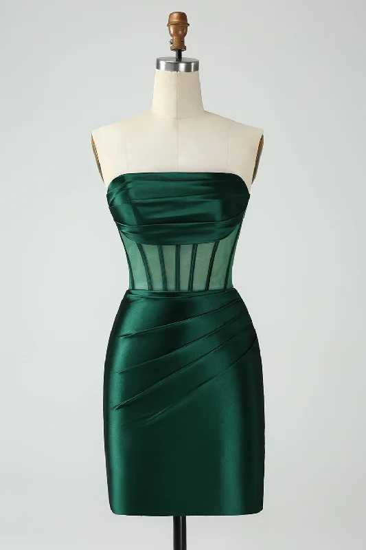 Tulle Dresses with Beaded Waistband for Ladies' Graceful LookDark Green Corset Strapless Bodycon Short Homecoming Dress Tulle Dresses with Beaded Waistband for Ladies' Graceful LookDark Green Corset Strapless Bodycon Short Homecoming Dress