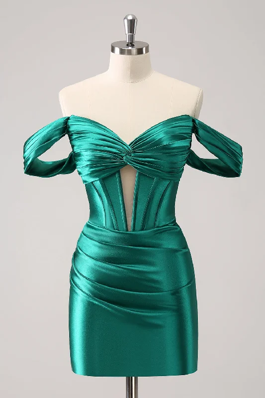 Dresses with Satin Trimmed Collar and Bow Back and Embroidered Skirt for Ladies' Classic and Glamorous LookDark Green Tight Off the Shoulder Corset Satin Homecoming Dress Dresses with Satin Trimmed Collar and Bow Back and Embroidered Skirt for Ladies' Classic and Glamorous LookDark Green Tight Off the Shoulder Corset Satin Homecoming Dress