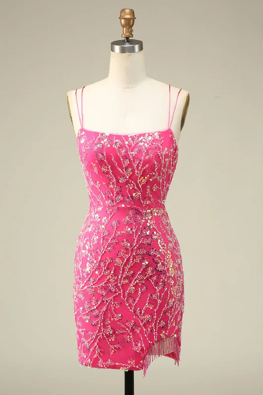 Dresses with Tiered Skirts for Ladies' Playful LookElegant Fuchsia Corset Back Bodycon Homecoming Dress With Tassel Dresses with Tiered Skirts for Ladies' Playful LookElegant Fuchsia Corset Back Bodycon Homecoming Dress With Tassel