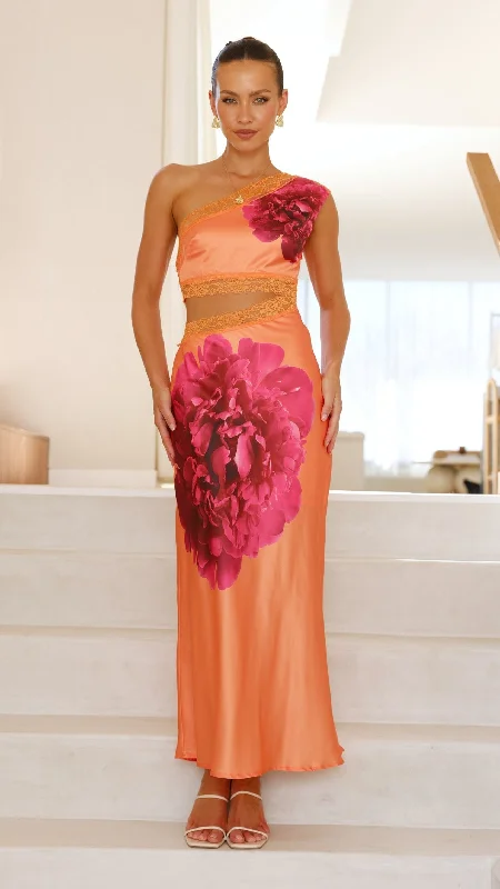 Maxi Dresses for Company Annual MeetingsEmily One Shoulder Maxi Dress - Orange / Pink Maxi Dresses for Company Annual MeetingsEmily One Shoulder Maxi Dress - Orange / Pink