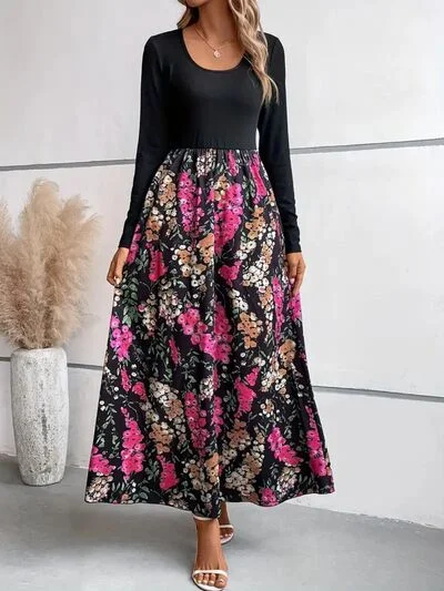 Luxurious Velvet Maxi Dresses for Winter GalasFloral Round Neck Long Sleeve Maxi Dress Luxurious Velvet Maxi Dresses for Winter GalasFloral Round Neck Long Sleeve Maxi Dress
