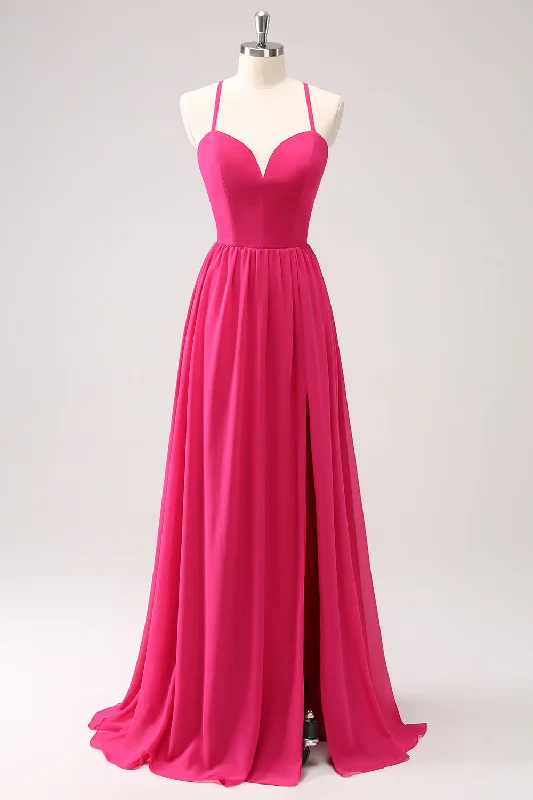 Dresses with Pleated Tulle Skirt and Sequined Geometric Shapes and Lace Overlay for Ladies' Princess and Feminine LookFuchsia Spaghetti Straps Chiffon Long Bridesmaid Dress with Slit Dresses with Pleated Tulle Skirt and Sequined Geometric Shapes and Lace Overlay for Ladies' Princess and Feminine LookFuchsia Spaghetti Straps Chiffon Long Bridesmaid Dress with Slit
