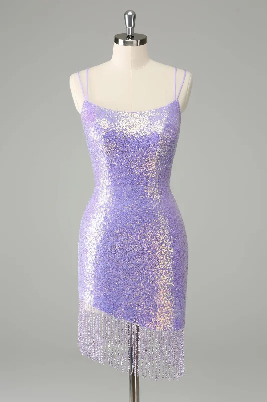 Organza Dresses with Sparkly Appliques for Ladies' Fairy Tale LookUnique Sparkly Lilac Tight Sequins Short Homecoming Dress with Tassels Organza Dresses with Sparkly Appliques for Ladies' Fairy Tale LookUnique Sparkly Lilac Tight Sequins Short Homecoming Dress with Tassels