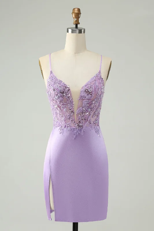 Printed Dresses with Geometric Patterns for Ladies' Modern AestheticGlitter Purple V Neck Tight Sequined Appliques Homecoming Dress Printed Dresses with Geometric Patterns for Ladies' Modern AestheticGlitter Purple V Neck Tight Sequined Appliques Homecoming Dress