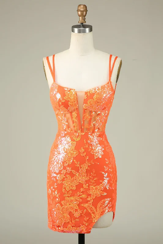 Wrap Style Polyester Dresses for Ladies' Versatile OutfitGorgeous Orange Lace Up Tight Glittler Short Homecoming Dress with Slit Wrap Style Polyester Dresses for Ladies' Versatile OutfitGorgeous Orange Lace Up Tight Glittler Short Homecoming Dress with Slit