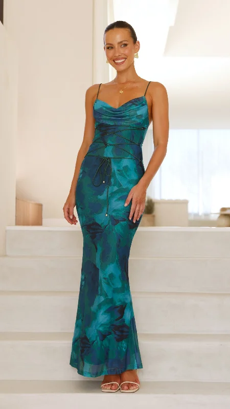 Black Lace Maxi Dresses for a Sexy AppealHanne Maxi Dress - Green Print