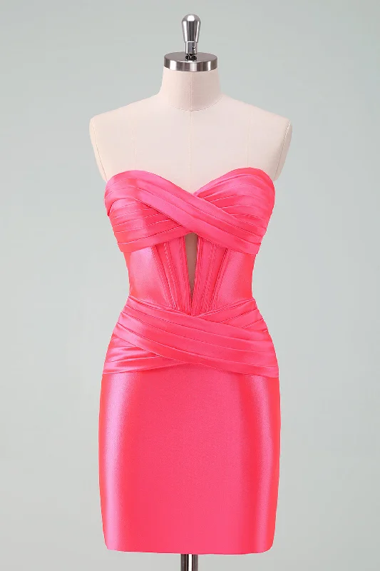 Dresses with Sequined Floral Motifs for Ladies' Elegant and Delicate LookHot Pink Bodycon Sweetheart Satin Corset Short Homecoming Dress Dresses with Sequined Floral Motifs for Ladies' Elegant and Delicate LookHot Pink Bodycon Sweetheart Satin Corset Short Homecoming Dress