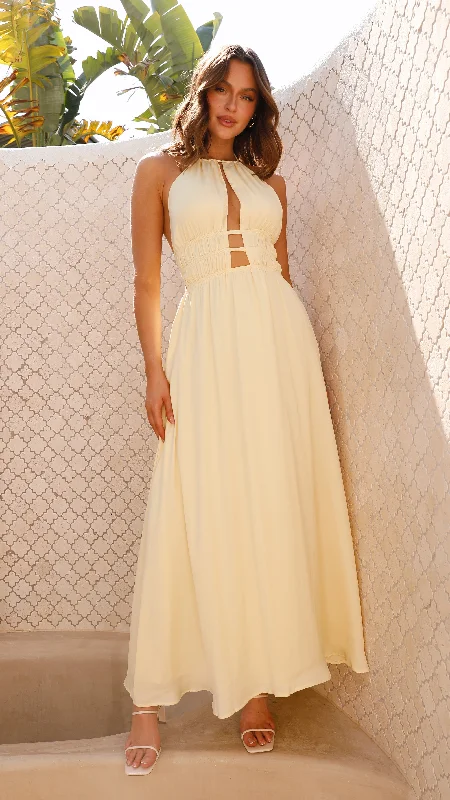Vintage - Inspired Maxi Dresses with Puffed SleevesIvy Maxi Dress - Yellow