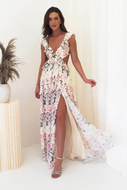 Long - Line Maxi Dresses with a Cape - Like DesignKeegan Floral Maxi Dress | Cream Long - Line Maxi Dresses with a Cape - Like DesignKeegan Floral Maxi Dress | Cream