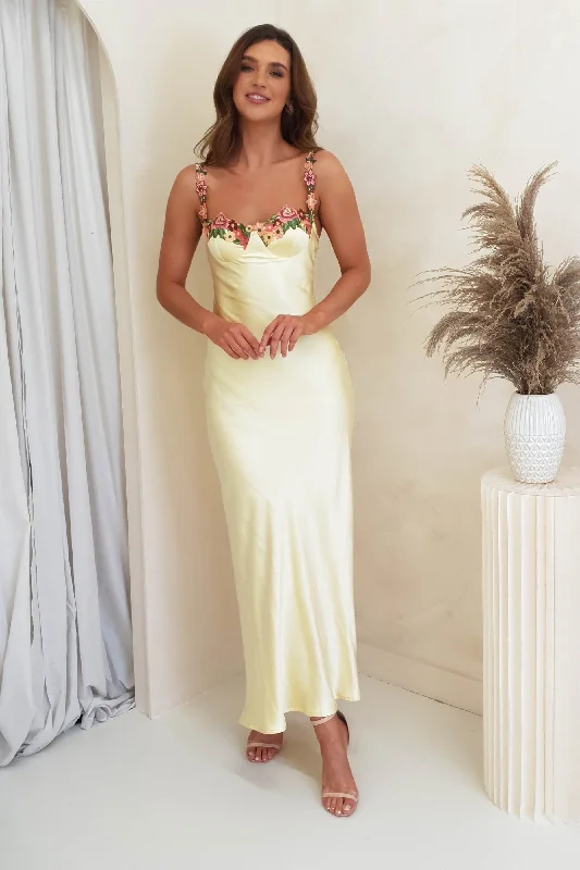 Pure White Maxi Dresses for a Timeless and Elegant LookKlabelle Satin Maxi Dress | Butter Yellow Pure White Maxi Dresses for a Timeless and Elegant LookKlabelle Satin Maxi Dress | Butter Yellow