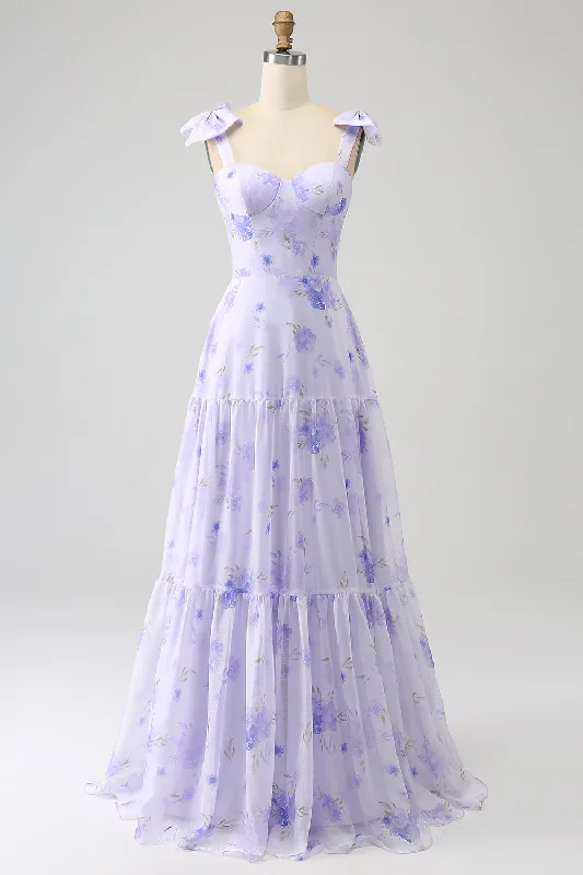 Dresses with Embroidered Floral Patterns and Tassel Hem for Ladies' Bohemian and Feminine LookLilac Corset Floral A-Line Long Prom Dress Dresses with Embroidered Floral Patterns and Tassel Hem for Ladies' Bohemian and Feminine LookLilac Corset Floral A-Line Long Prom Dress