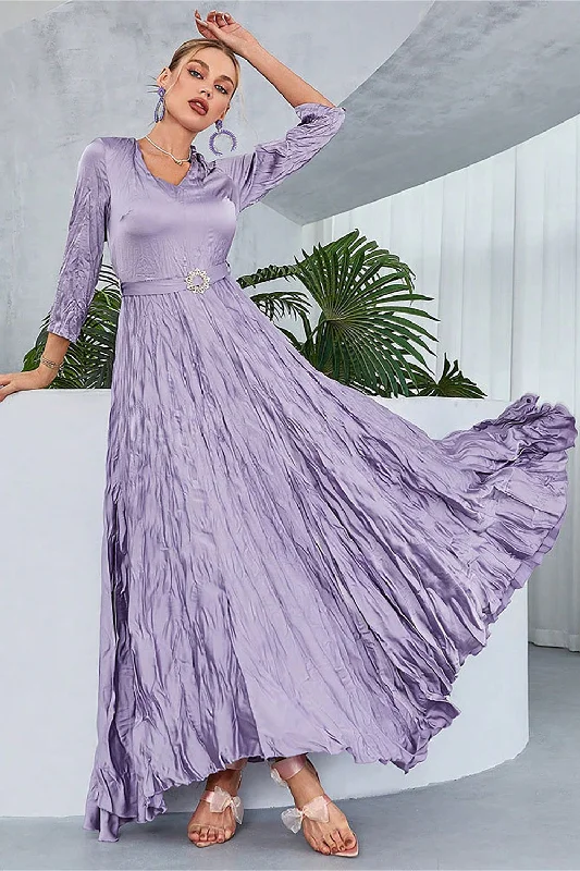 Plus Size Jersey Wrap Dresses for Ladies' Easygoing LookLilac Pleated A Line Long Sleeves Prom Dress Plus Size Jersey Wrap Dresses for Ladies' Easygoing LookLilac Pleated A Line Long Sleeves Prom Dress