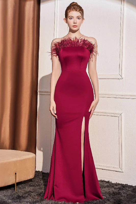 Dresses with Sheer Sleeve and Sequined Cuffs and Bow at the Waist for Ladies' Elegant and Sweet LookMermaid Strapless Burgundy Prom Dress with Feathers Dresses with Sheer Sleeve and Sequined Cuffs and Bow at the Waist for Ladies' Elegant and Sweet LookMermaid Strapless Burgundy Prom Dress with Feathers