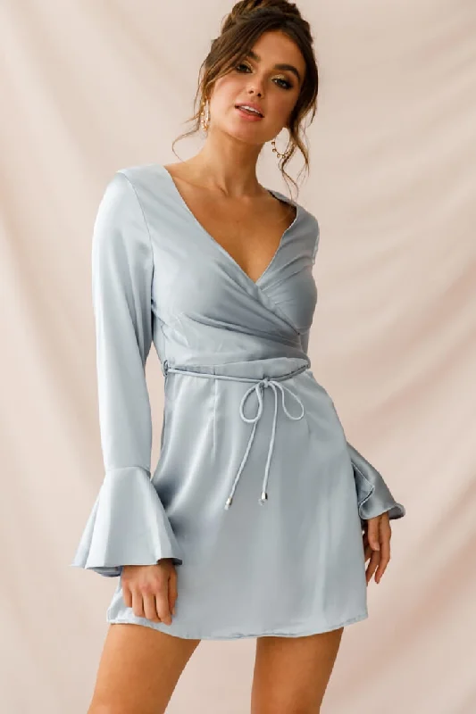 Halter Neck Sleeveless Dresses for Ladies' Outdoor ActivitiesNikki Flared Cuff Satin Dress Grey Halter Neck Sleeveless Dresses for Ladies' Outdoor ActivitiesNikki Flared Cuff Satin Dress Grey
