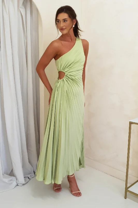 Maxi Dresses with Laser - Cut Patterns for a Modern LookOlsen Pleated Maxi Dress | Light Green Maxi Dresses with Laser - Cut Patterns for a Modern LookOlsen Pleated Maxi Dress | Light Green