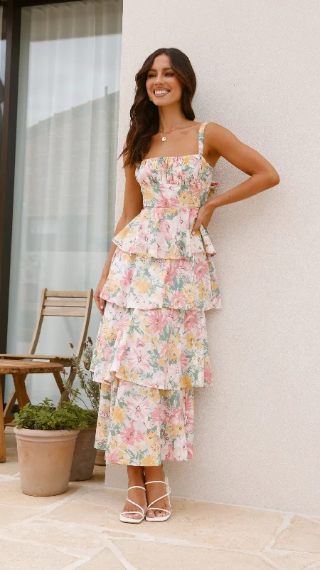 Maxi Dresses for Outdoor Garden WeddingsPage Maxi Dress - Blush / Yellow Floral