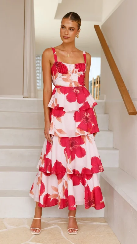 High - Waisted Maxi Dresses to Create Long Leg LinesPage Maxi Dress - Red Floral
