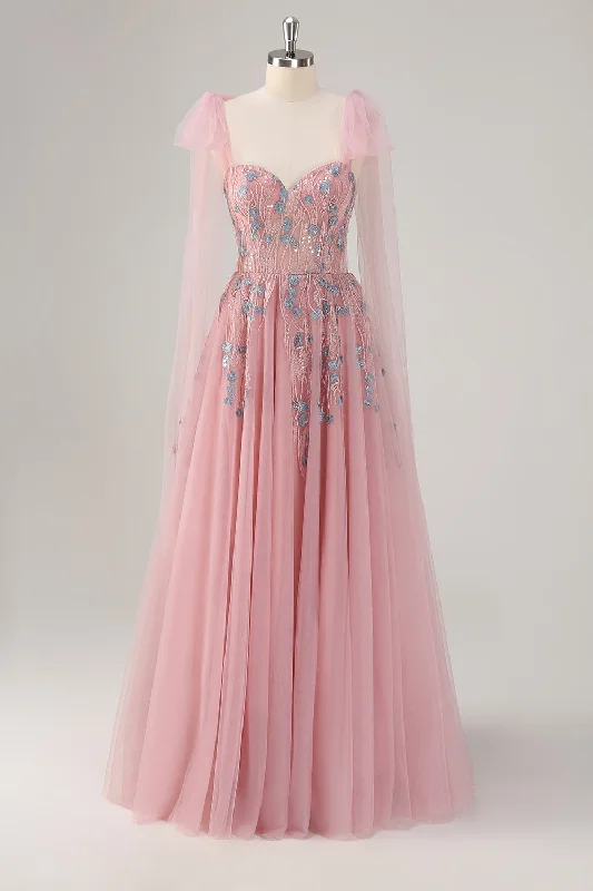 Bohemian Style Maxi Dresses for Ladies with Embroidered DetailsPink A-Line Long Prom Dress with Appliques Bohemian Style Maxi Dresses for Ladies with Embroidered DetailsPink A-Line Long Prom Dress with Appliques