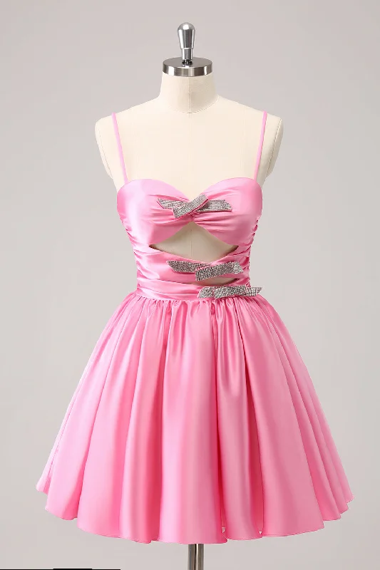 Dresses with Embroidered Floral Patterns and Tassel Hem for Ladies' Bohemian and Feminine LookPink A-Line Spaghetti Straps Pleated Homecoming Dress with Keyhole Dresses with Embroidered Floral Patterns and Tassel Hem for Ladies' Bohemian and Feminine LookPink A-Line Spaghetti Straps Pleated Homecoming Dress with Keyhole