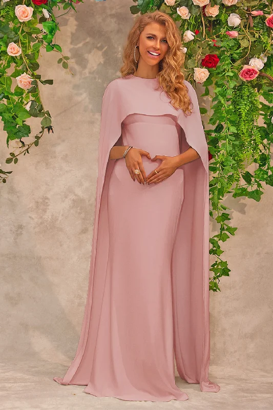 Dresses with Sheer Panels and Beaded Trim for Ladies' Sexy and Polished LookPink Maternity Wedding Guest Dress With Cape Dresses with Sheer Panels and Beaded Trim for Ladies' Sexy and Polished LookPink Maternity Wedding Guest Dress With Cape