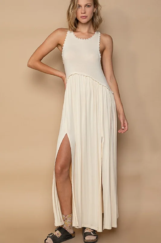 Preppy - Style Pleated Maxi Dresses for School EventsPOL Sleeveless Back Zipper Front Slit Maxi Dress Preppy - Style Pleated Maxi Dresses for School EventsPOL Sleeveless Back Zipper Front Slit Maxi Dress