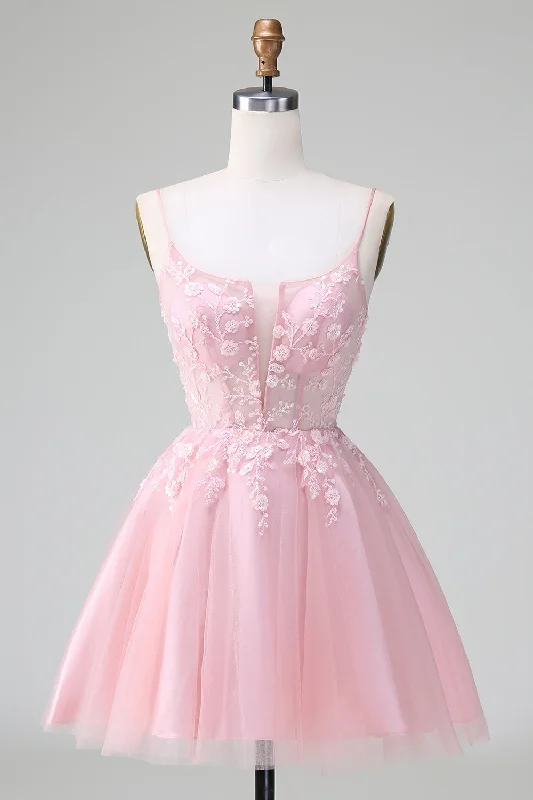 Dresses with Embroidered Floral Patterns and Tassel Hem for Ladies' Bohemian and Feminine LookPrincess Blush A Line Spaghetti Straps Tulle Short Homecoming Dress with Appliques Dresses with Embroidered Floral Patterns and Tassel Hem for Ladies' Bohemian and Feminine LookPrincess Blush A Line Spaghetti Straps Tulle Short Homecoming Dress with Appliques