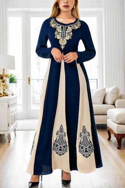 Maxi Dresses for Business - Casual ConferencesPrinted Round Neck Long Sleeve Maxi Dress Maxi Dresses for Business - Casual ConferencesPrinted Round Neck Long Sleeve Maxi Dress