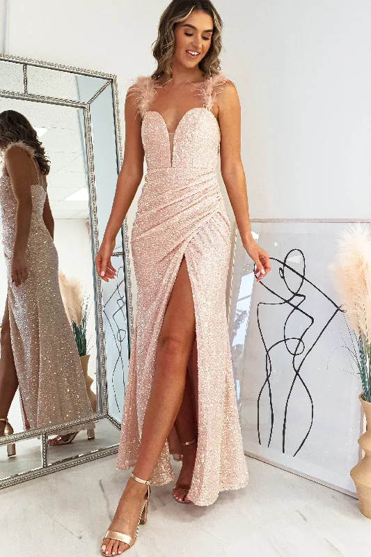Fairy - Like Tulle Maxi Dresses for Special OccasionsProse Sequin Feather Detail Gown | Blush