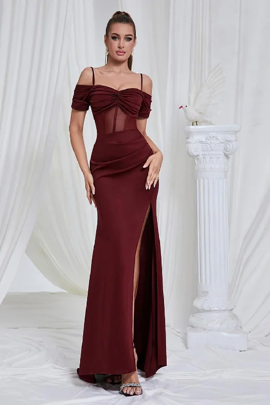 High Neck Chiffon Dresses for Ladies' Modest StyleRed Mermaid Spaghetti Straps Corset Long Prom Dress with Slit High Neck Chiffon Dresses for Ladies' Modest StyleRed Mermaid Spaghetti Straps Corset Long Prom Dress with Slit